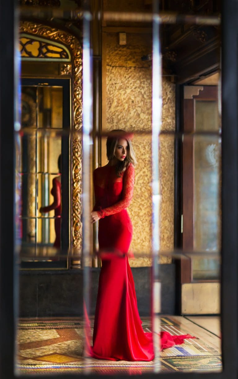 romantic dinner woman in red