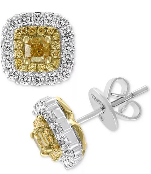 Diamond halo stud earrings yellow diamonds