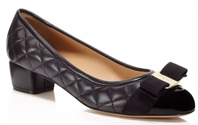 salvatore ferragamo low heel quilted black shoes kitten heels