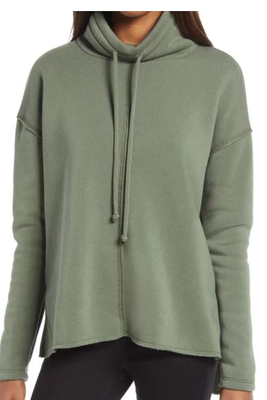 cowl tie neck cotton blend sweatshirt