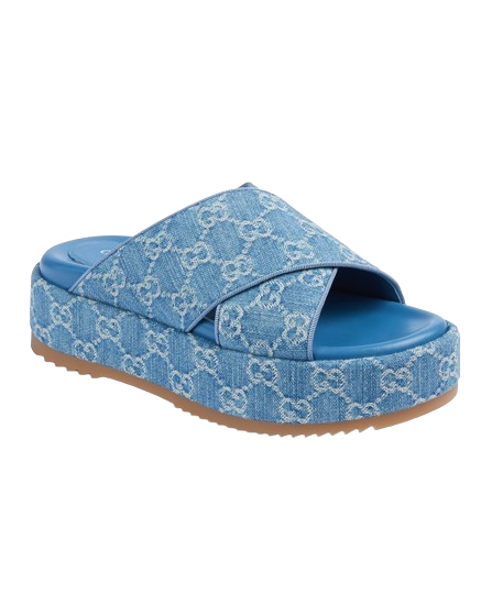 1. Gucci – Angelina GG Denim Crisscross Platform Sandals